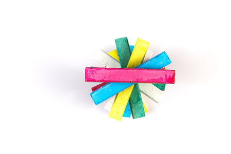 Pieces of color chalk, red, yellow, green, blue, white, isolated