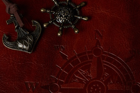 Macro of travel journal with compass and metal ancorの写真素材