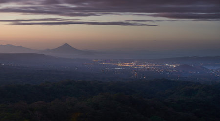 Dusk time at managua cityscape panoramic aerial viewの写真素材