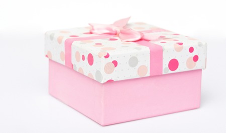 Pink gift box isolated on white background. One present box for loveの写真素材