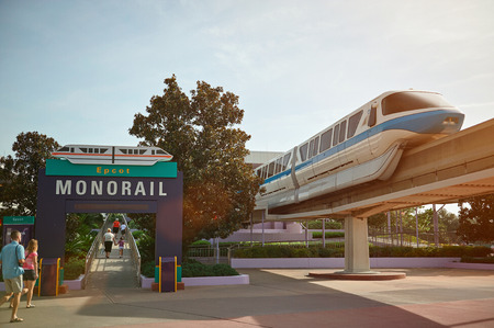 Orlando, USA - August 30, 2012: Entrance to monorail in Disney park. Future transportation in Disney resort park Epcotのeditorial素材