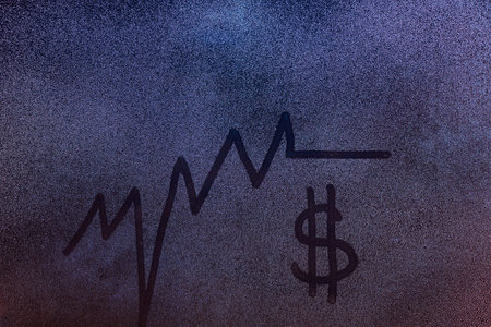 Draw of abstract graph on foggy window glass background. Graph of dollar currency rateの写真素材