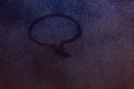 Dialog box draw on window with dew or ice. Fog window with message chat shape labelの写真素材