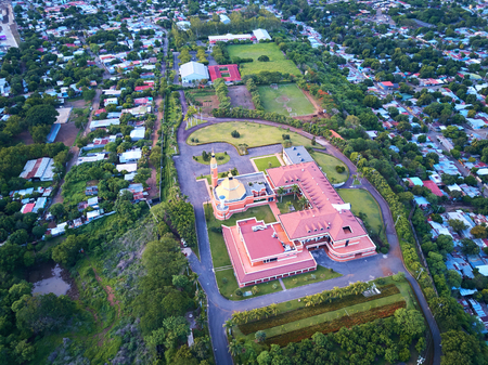 Cathedral in Managua Nicaragua  aerial above view from droneの写真素材