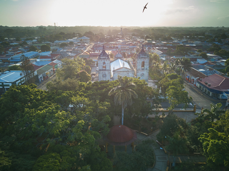 Cityscape of Jinotepe city in Nicaragua above drone viewの写真素材