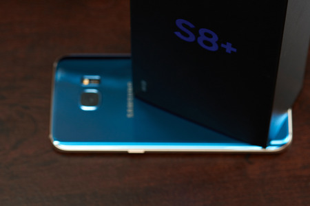 New york, USA - June 12, 2017: New generation of samsung galaxy s8+. New curved phone from samsungのeditorial素材