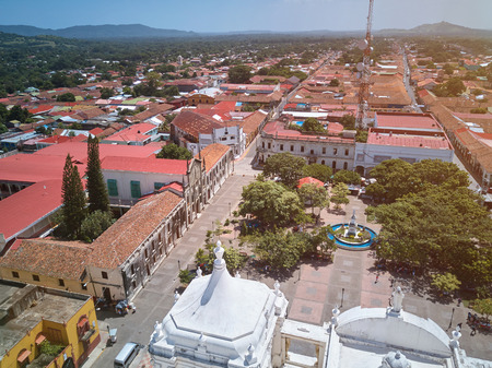 Aerial view of central square of Leon city. Nicaragua travel destinationの写真素材