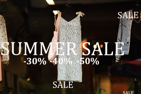 Summer sale concept. Storefont with discount signs.の写真素材