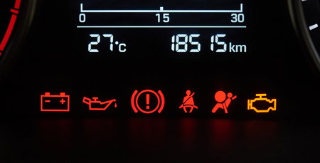 Car dashboard icons close-up. Error vehicle signsの写真素材