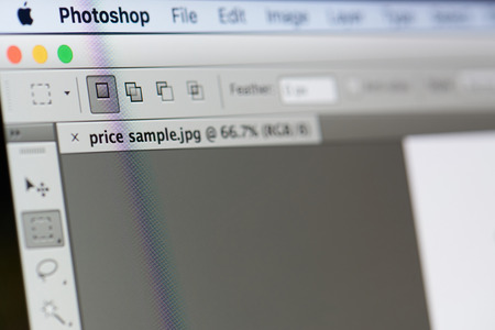 New york, USA - August 18, 2017: Adobe photoshop menu on laptop screen close-upのeditorial素材