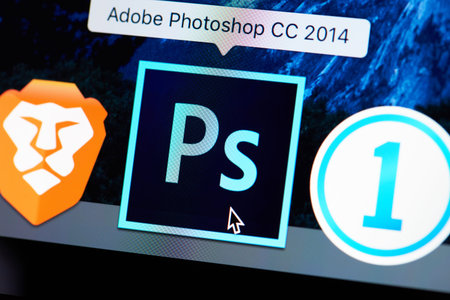 New york, USA - August 18, 2017: Adobe photoshop icon on laptop screen close-up