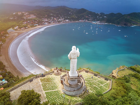 Tourist tour for jesus christ statue  in Nicaragua. Above view on San juan del surの写真素材
