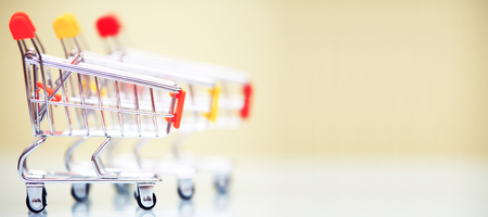 Shopping concept. Empty shopping trolleys with copy space for text.の写真素材
