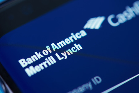 New york, USA - December 12, 2017: Bank of America  moblie app menu application menu on smartphone screen close-up. Using Bank of America moblie menuのeditorial素材