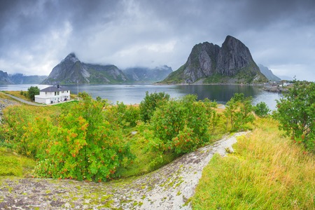 Scenic north landscape. Norway fjords near Reine, Lofoten islands.の写真素材