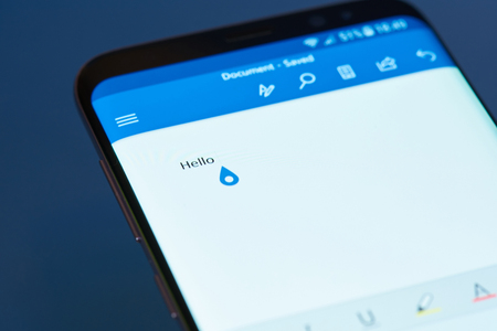 New york, USA - February 13, 2018: Microsoft word  moblie menu application menu on smartphone screen close-up. Using Microsoft word moblie menuのeditorial素材