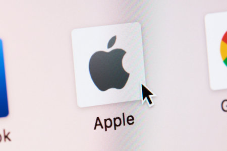 New york, USA - March 8, 2018: Opening Apple web page on laptop screen close-up. Cursor on computer...