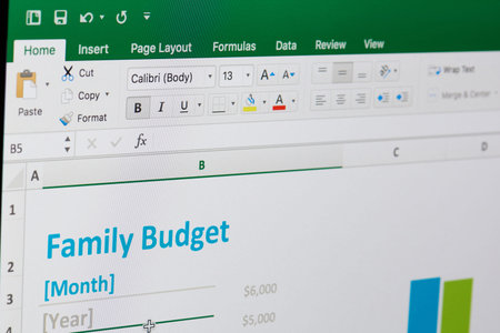 New york, USA - April 12, 2018: Family budget in microsoft excel on computer screen close up