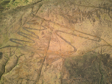 Geometric figure on land aerial drone top viewの写真素材