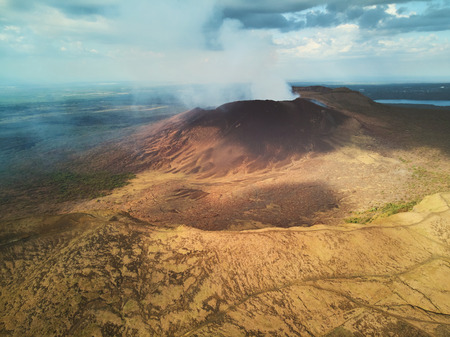 Volcano crater in Nicaragua national park aerial drone viewの写真素材