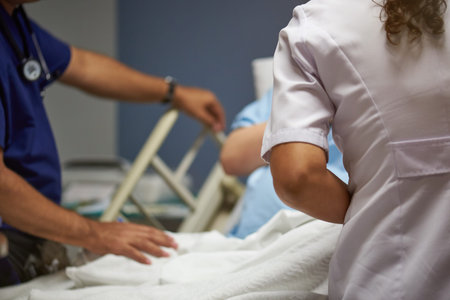 Doctors helping to patient background. Medicine help theme