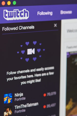 New york, USA - august 28, 2018: Twitch service menu on computer screen background close up view