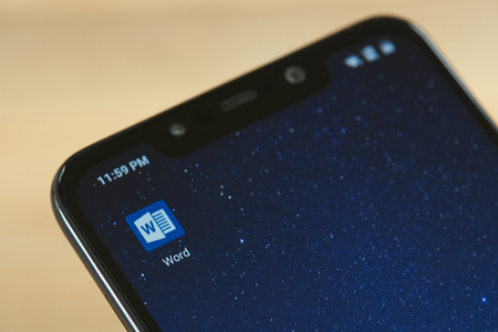 New york, USA - september 24, 2018: Microsoft word icon on smartphone screen close upのeditorial素材