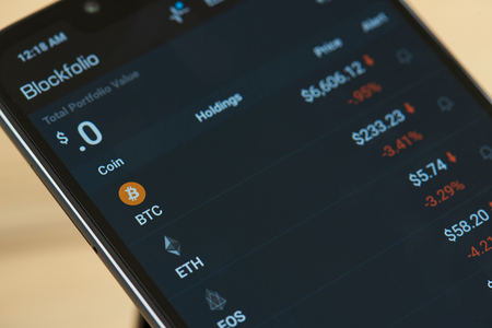 New york, USA - september 24, 2018: Market price for crypto currency  on smartphone screen close upのeditorial素材