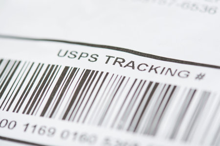 New york, USA - october 1, 2018: Bar code of USPS tracking number close up view