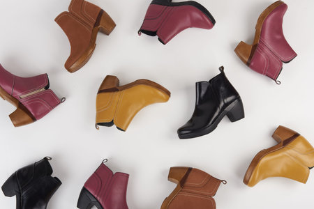 Set of different shoes above top view isolated