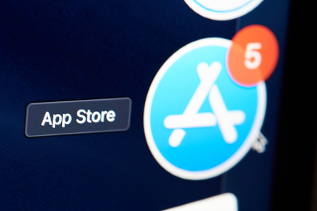 New york, USA - november 15, 2018:App store icon on device screen pixelated close up viewのeditorial素材