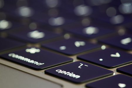 New york, USA - november 15, 2018:Command and option keys on apple keyboard close up viewのeditorial素材