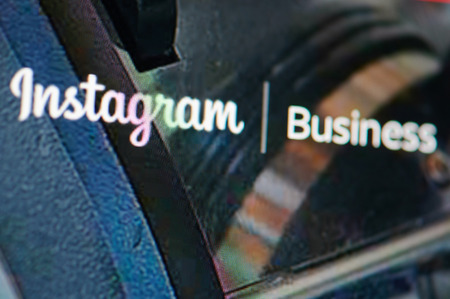 New york, USA - january 24, 2019: Instagram business  page menu on device screen pixelated close up view. Instagram business themeのeditorial素材