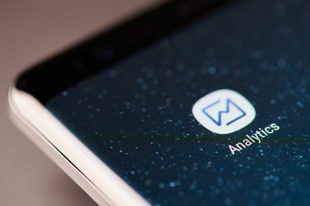 New york, USA - January 24, 2019: Faceboook analytics app  icon on smartphone screen close up viewのeditorial素材
