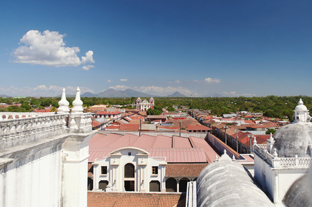 Cityscape of leon town in Nicaragua on bright sunny dayの写真素材