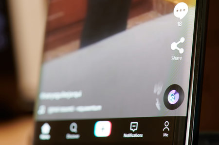 New york, USA - february 25, 2019:Tik tok playing menu on device screen pixelated close up view