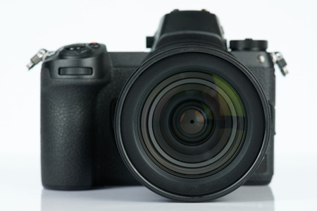 Generic digital camera lens isolated on white backgroundの写真素材