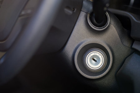 Car key ignition hole close up view. Car keyhole