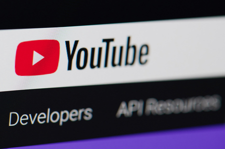 New york, USA - march 14, 2019: Youtube developers service on laptop screen close up viewのeditorial素材