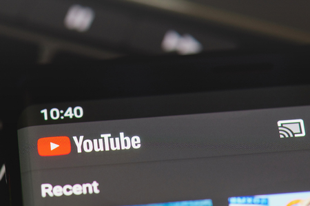 New york, USA - march 14, 2019: Youtube recent videos on smartphone screen close upのeditorial素材