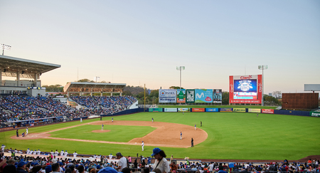 Managua, Nicaragua- march 18, 2019: Start of baseball game between  Nicaragua and Puerto Rico in Central america stadiumのeditorial素材