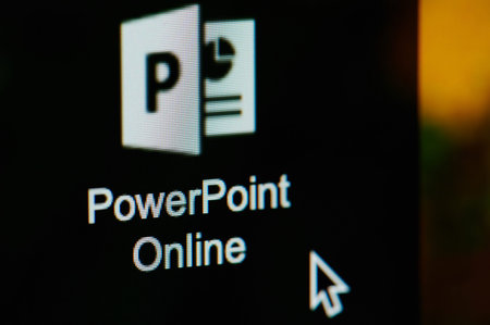 New york, USA - april 22, 2019: Starting Microsoft Powerpoint online on laptop screen close up