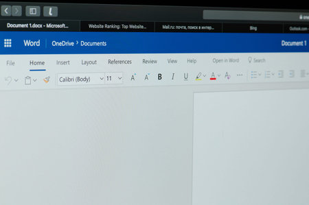 New york, USA - april 22, 2019: New microsoft office word online document on laptop screen close up