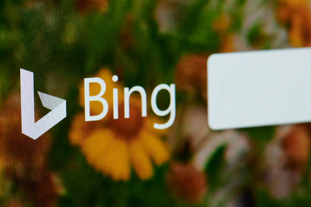 New york, USA - april 22, 2019: Bing search home page on laptop screen close upのeditorial素材