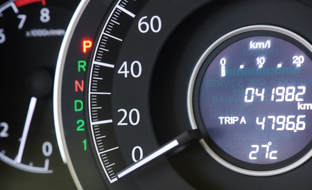 Display on car dashboard with parameters close up view