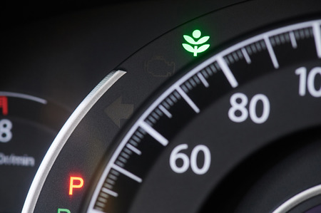 Eco sign on modern car dashboard close up viewの写真素材