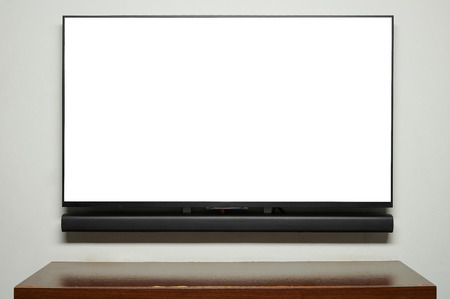 Mockup of living room wall with TV front viewの写真素材