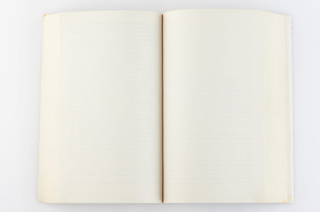 Open book empty clean pages above top view isolatedの写真素材