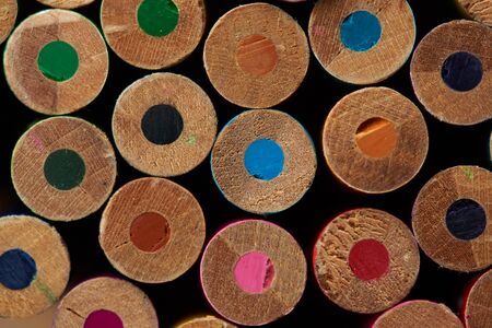 Close up of colorful back pencils. Macro of color pencil groupの写真素材