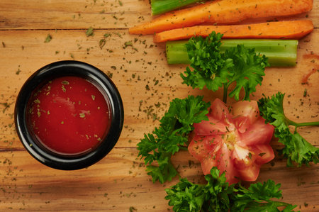 Vegetables cuts on wooden table. Healthy food background
